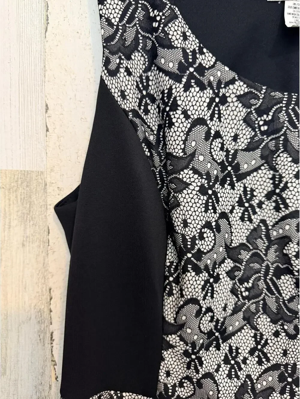 ROBBIE BEE Women's 12 Black White Lace Fit Flare Dress USA - Picture 7 of 12